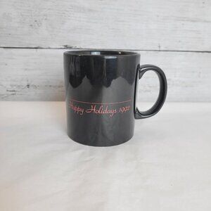 Vintage Happy Holidays 1992 Mug black coffee cup Ceramic Christmas 90s retro red
